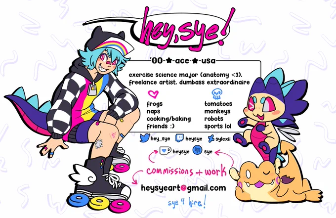 yo im sye!! ✨
im a healthcare worker by profession and a freelance artist by passion. illustration and character design are my jam, but ive dabbled in animation too!

nice to meet you! if you wanna get in touch or have any questions, feel free to send a DM! ✨ 