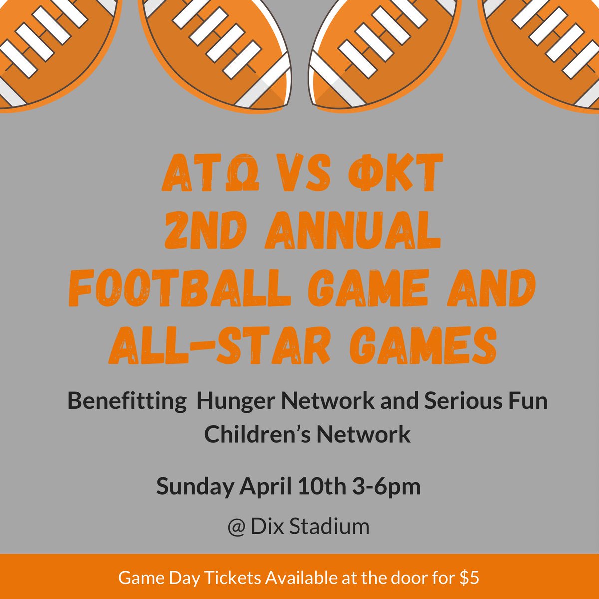 It’s ATO philanthropy week! We are excited to partner with @phitau_ksu for our 2nd annual football game! Check out our events we have going on this week, we hope to see you there! All events benefit <a href="/Hunger_Network/">Hunger Network</a> and Serious Fun Childrens Network 🏈