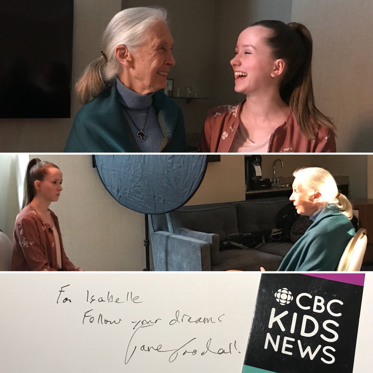 Happy birthday Jane Goodall! @JaneGoodallCAN @JaneGoodallCAN <a href="/JaneGoodallInst/">Dr. Jane Goodall & the Jane Goodall Institute</a>  #ClimateAction #JaneGoodall 🎤 still one of my most memorable interviews for <a href="/CBCKidsNews/">CBC Kids News</a> I hope you had a wonderful day 🎂