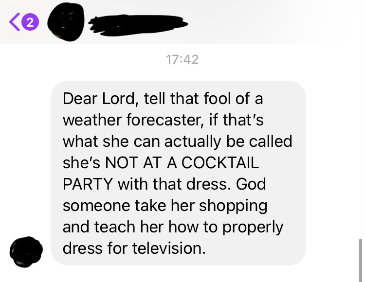 kristinwwx's tweet photo. First: I have a degree in meteorology, which makes me a meteorologist. 

Second: I've gotten plenty of complements on this dress. As long as my bosses have no issues with it, neither should you.

Third: don't expect anonymity next time.😉 https://t.co/TX3vxo0h69