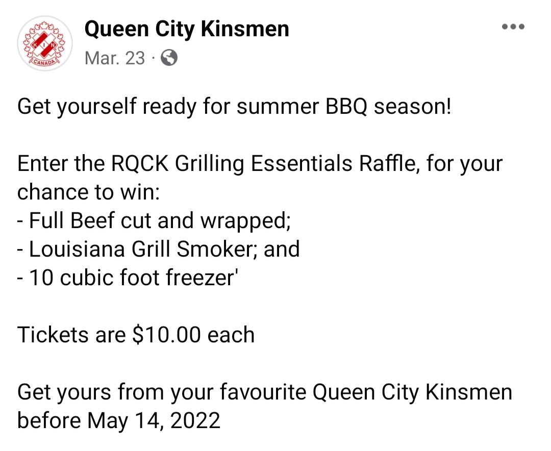 qckinsmen's tweet photo. We are giving away a "Grilling Essentials" package - a whole beef, cut and wrapped, a smoker and a freezer!

Contact your favorite Queen City Kinsmen for your tickets! https://t.co/aG39sc0Yqg