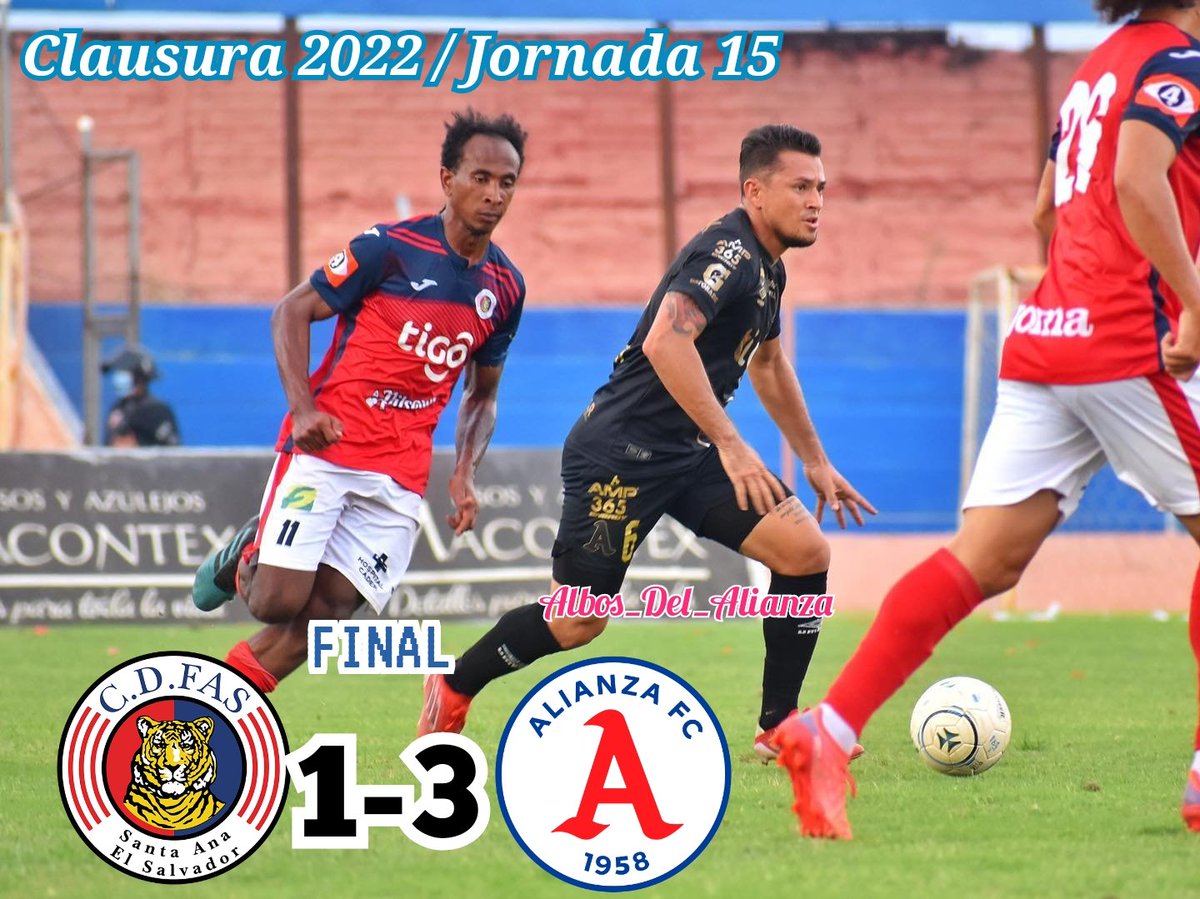 AlbosDelAlianza's tweet photo. Termina el juego en el estadio Óscar Quiteño | @CDeportivoFAS 1-3 @AlianzaFC_sv
 
#FASvsALI
#Clausura2022🅰️
 
#AlianzaFC #Albos_Del_Alianza https://t.co/oS6C8FObkS