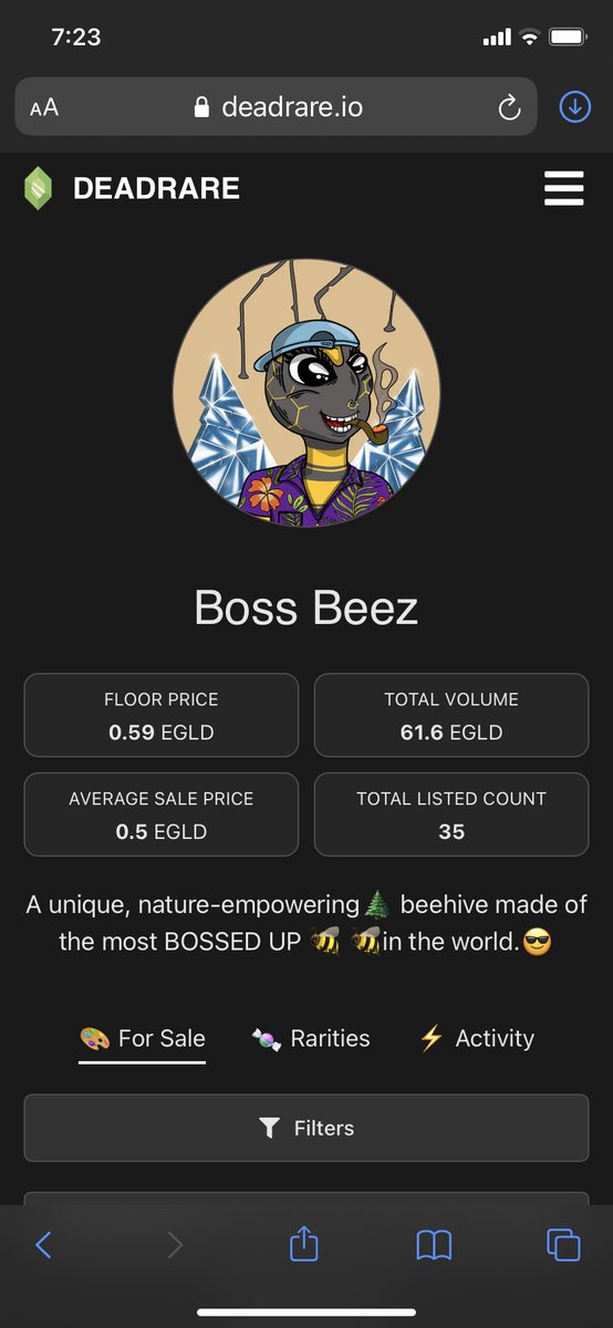 Only 35 boss beez left for sale on <a href="/DeadRareNFT/">DEADRARE</a> 🤯 own 2 <a href="/BossBeezNFT/">Boss Beez Universe⚡️🐝</a> and get 1 babee airdropped free! Been holding since last year and the patience is really paying off. Good stuff!
