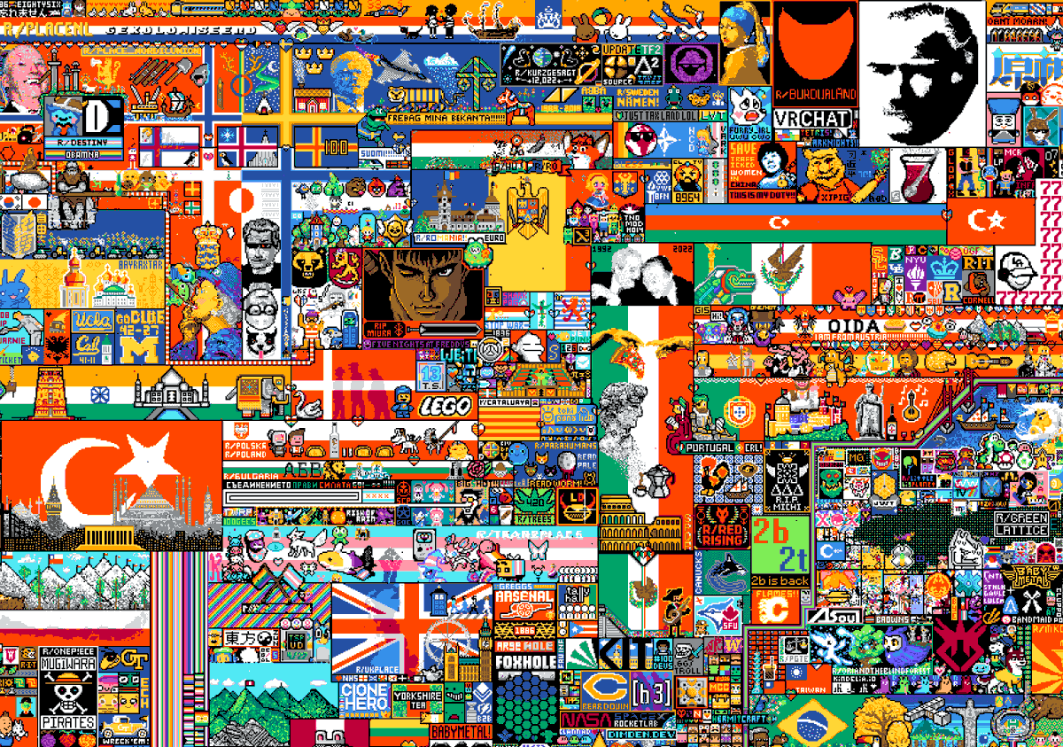 🇹🇷Şu anda piksellerden oluşan Atatürk portresi ve Türk bayrağı Reddit Place'de dikkat çekiyor.