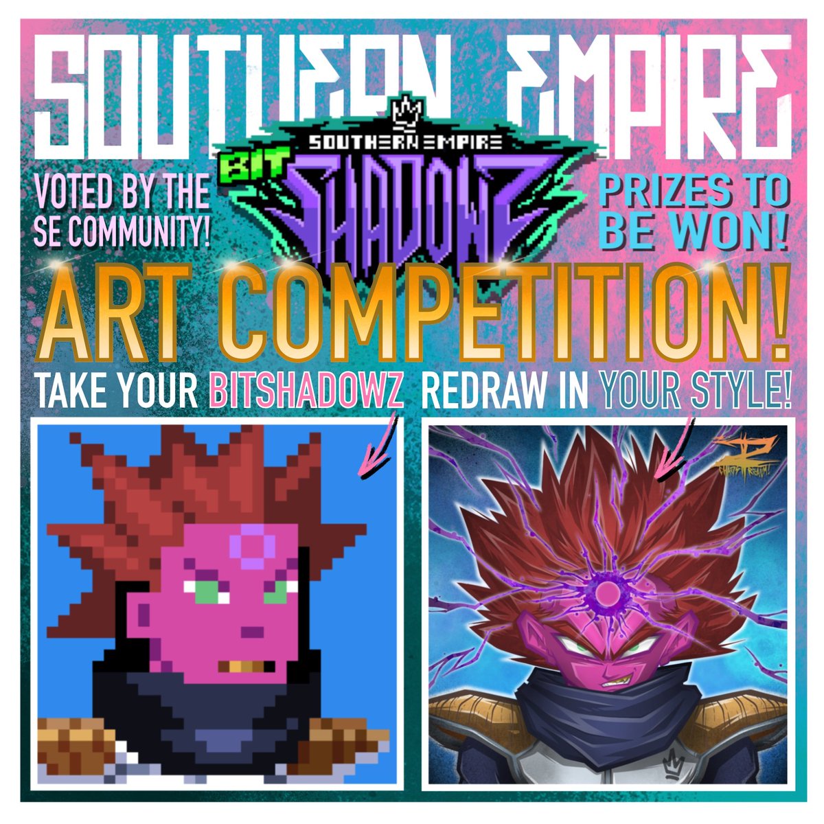 SEArtCollective's tweet photo. BITSHADOWZ ART COMP! Take your bitshadow, redraw in your style! Rad prizes to be won, good times ahead! Deadline- 15th April 7pm UTC. Voting starts at the end of the deadline. Discord channel link - https://t.co/QQZCjWh5pS

#bitshadowz #bitshadow @Czepta @limitbreakcstms @hvncoq https://t.co/T37hbltVDt