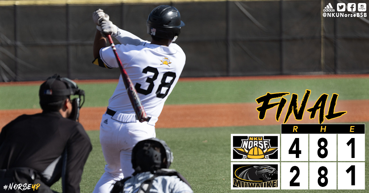 NKUNorseBSB's tweet photo. NKU WINS game three over Milwaukee 4-2 AND takes the series!!👏

#NorseUp https://t.co/PZ7e3yV4Qx