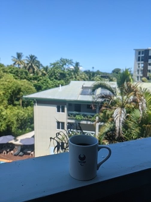 TrevToTokyo's tweet photo. BULA! 

Enjoying a morning coffee in Suva before rehearsals get underway for the filming of #BounceItBack ➰🔙 project. Focusing on social  #inclusion and physical activity through table tennis 🏓. Should be an exciting couple of weeks!
@ITTFOceania @sjdavey10 

@FijiPM @AusHCFJ https://t.co/dx9h6JuQKq