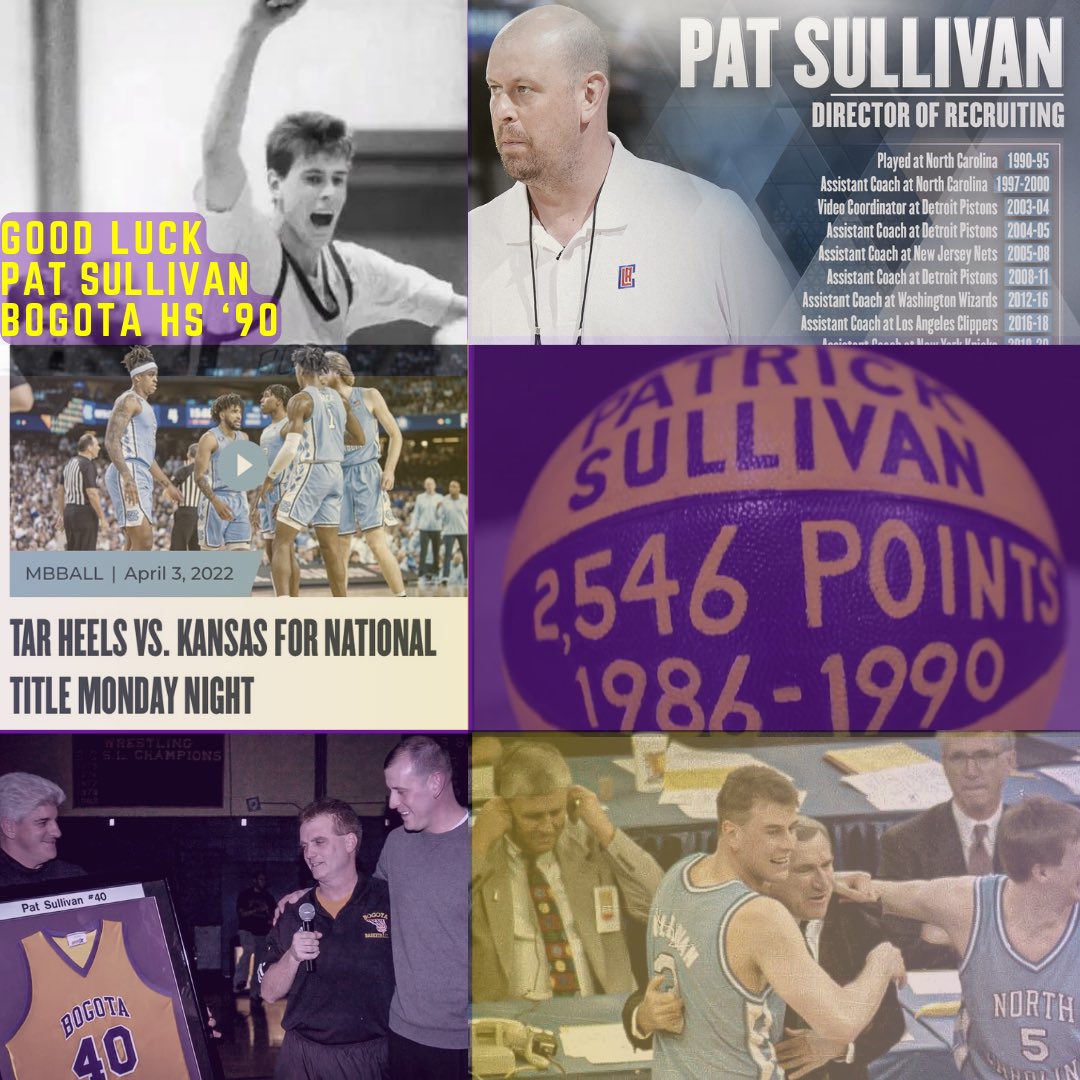 BogotaAthletics's tweet photo. Shout out to Pat Sullivan, Bogota Class of 1990, who will be coaching in the National Championship Game on Monday evening. 

Pat is an assistant coach and Director of Recruiting for the Mens Basketball Program at his alma mater UNC. 
Good luck @UNC_Basketball players and coaches! https://t.co/aaxAHwuvNj