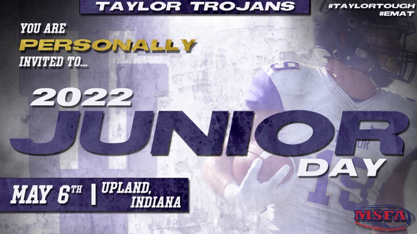 Thank you to <a href="/CoachBAnderson_/">Bailey Anderson</a> and <a href="/taylor_football/">Taylor Football</a> for the invite to junior day!! I look forward to attending.