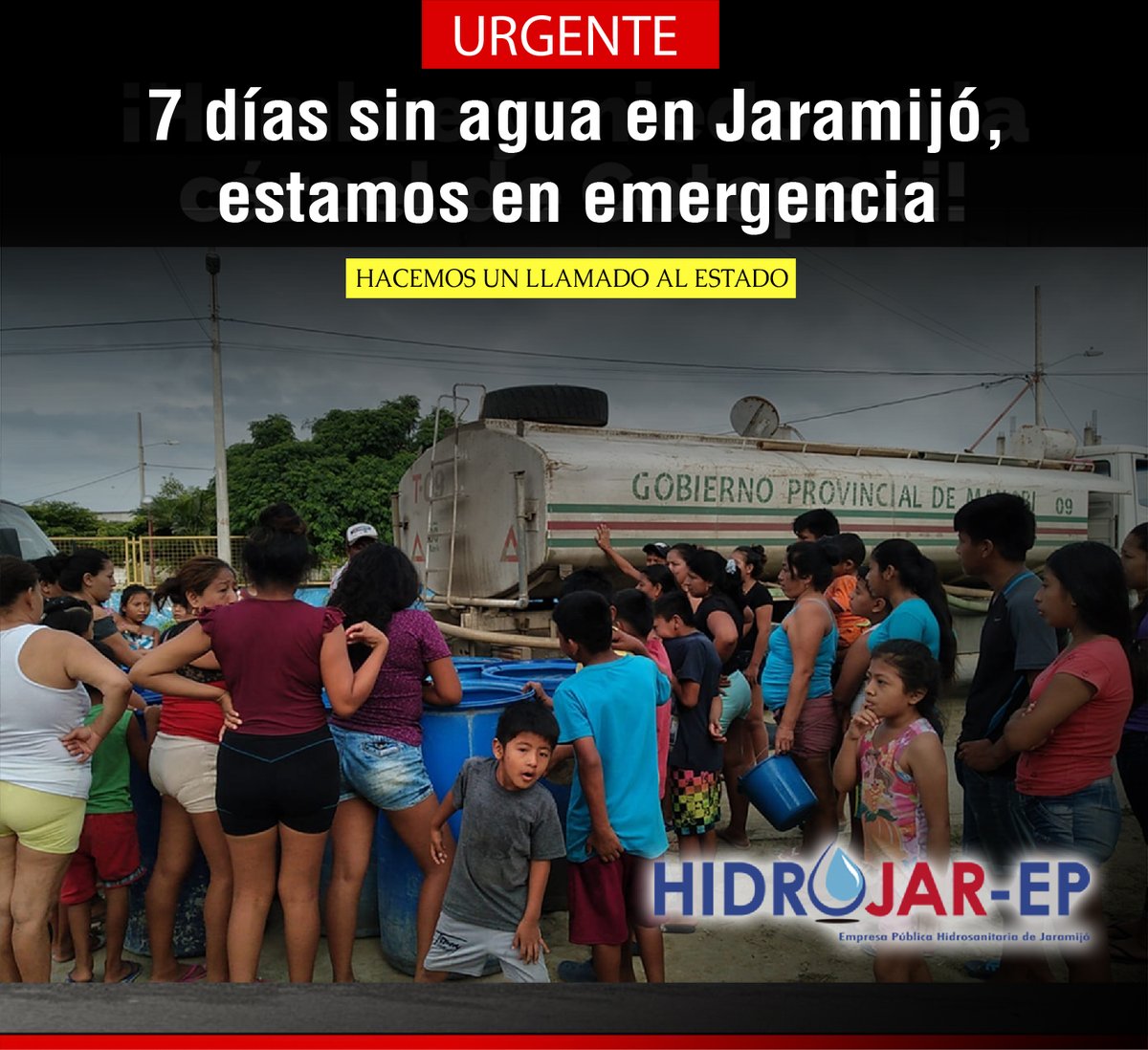 HidrojarEP's tweet photo. 7 días sin agua potable en Jaramijó por paralización del acueducto La Esperanza, al ser la única fuente de agua cruda el problema es muy grave, ayuda Sr. Presidente, @LassoGuillermo  estamos en emergencia por falta de agua potable @MinGobiernoEc https://t.co/i6RIsWRjE5