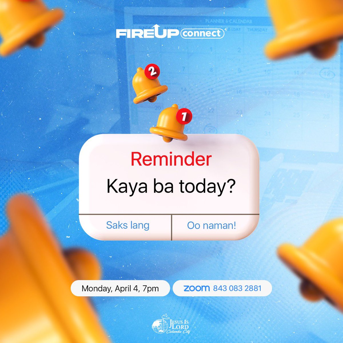 kkb_calamba's tweet photo. KAPATID, ANO NA? KAYA BA TODAY? 

...gumawa nang tama?
...magdesisyon nang wasto?

Minsan ang hirap kasi talaga no?
Kaya tara! Pag-usapan natin ang mga gabay sa araw-araw na pagdedesisyon. KKBs/YANs, kitakits sa ating FIREUP online mamayang 7PM via Zoom (843 083 2881) or FB live! https://t.co/ffMoYfBD6g