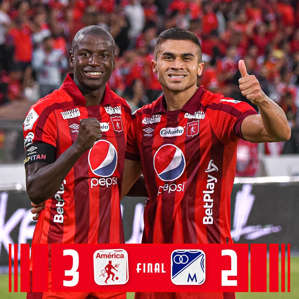 AMÉ 🆚 MIL [3-2] 

|90’ +4' ⏱| FINAL EN EL PASCUAL GUERRERO. 🔥 ESTA NOCHE CONSEGUIMOS UN IMPORTANTE TRIUNFO EN CASA. 👹 ¡VAMOS, AMÉRICA! ➕3️⃣🇦🇹

#AMÉxMIL