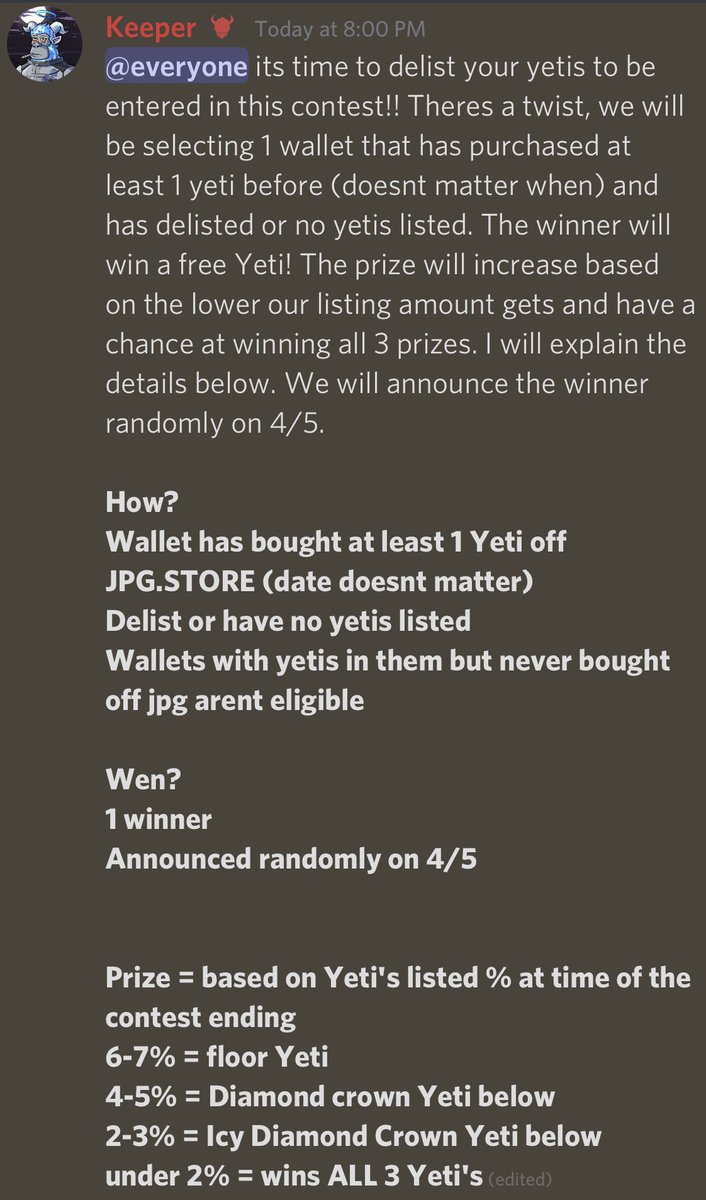 dom_dcxiv's tweet photo. Always activity in @SmoothYetiMC! Here’s another contest for our holders! Buy-And-Delist details below… This is a good good😎

With that being said…

🗣ITS TIME TO DELIST YETIS‼️🚨 https://t.co/EwhufEZFkV