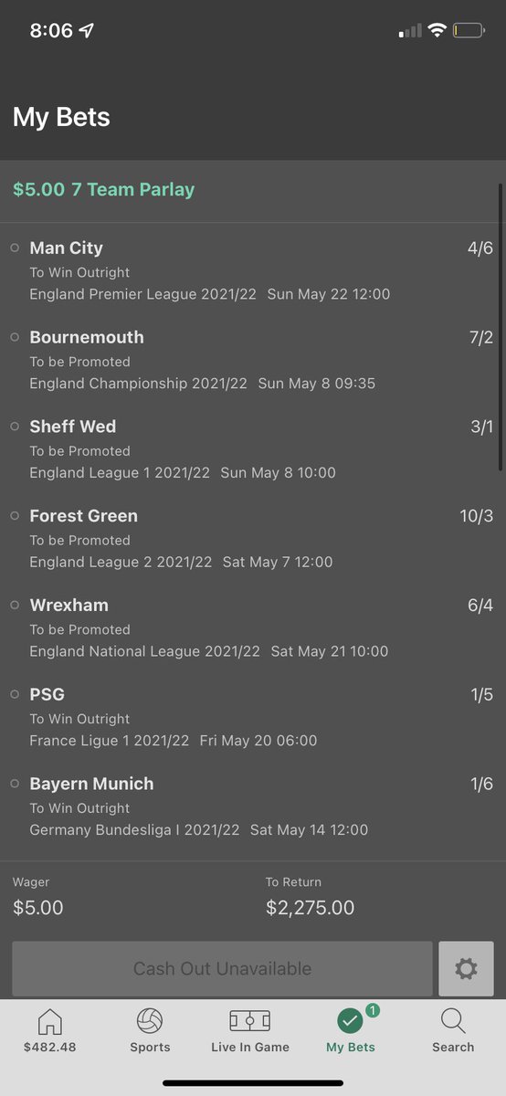 Reecefallon's tweet photo. @bet365 This bet has been running for 7 months and is looking very likely to land. How can you now tell me the bet is void and I have to cash it out or only get my $5 stake back by 23:59 tonight. Then to add to it you’re not even offering a cash out? Surely this is a joke?! https://t.co/VXREIuMVJZ