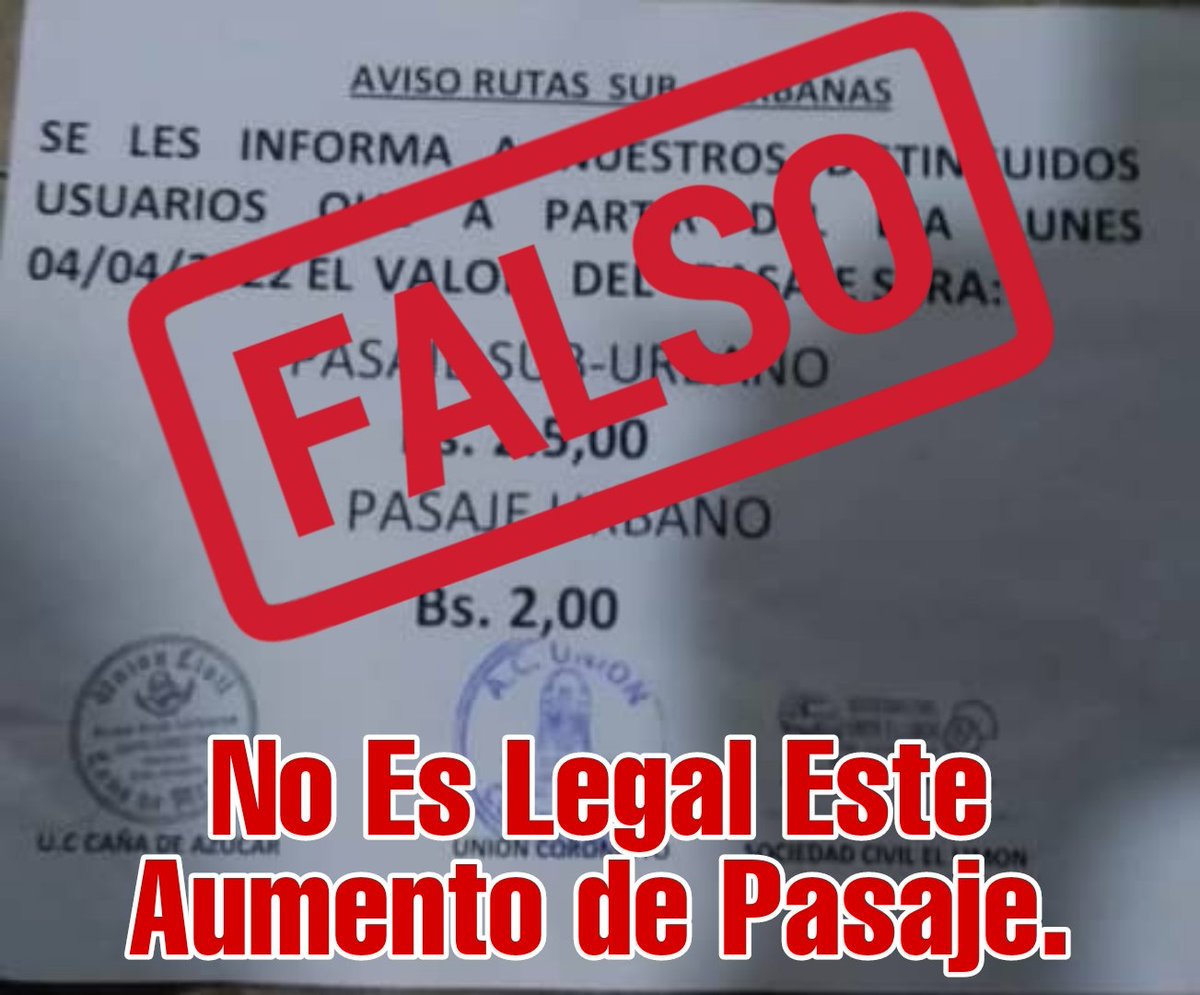 🔴ATENCIÓN🔴

Desde El Municipio Mario Briceño Iragorry del Estado Bolivariano de Aragua; No Vamos a Permitir Ningún Aumento Ilegal del Pasaje.

Vecina y Vecino que Utilizas el Transporte Público, Si te Quieren Cobrar este Pasaje Ilegal Tomale una Foto a la Unidad y DENUNCIA. ☝🏼