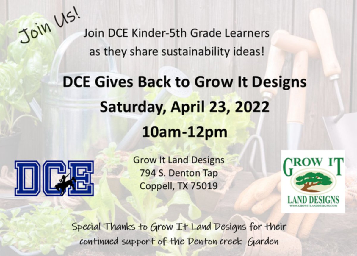 Hey @DCEtrailblazers!  We need YOU and your parent/guardian to volunteer as we give back to our business partner <a href="/GrowItDesigns/">Grow It Land Designs</a>! signupgenius.com/go/10c0f4da9a9…