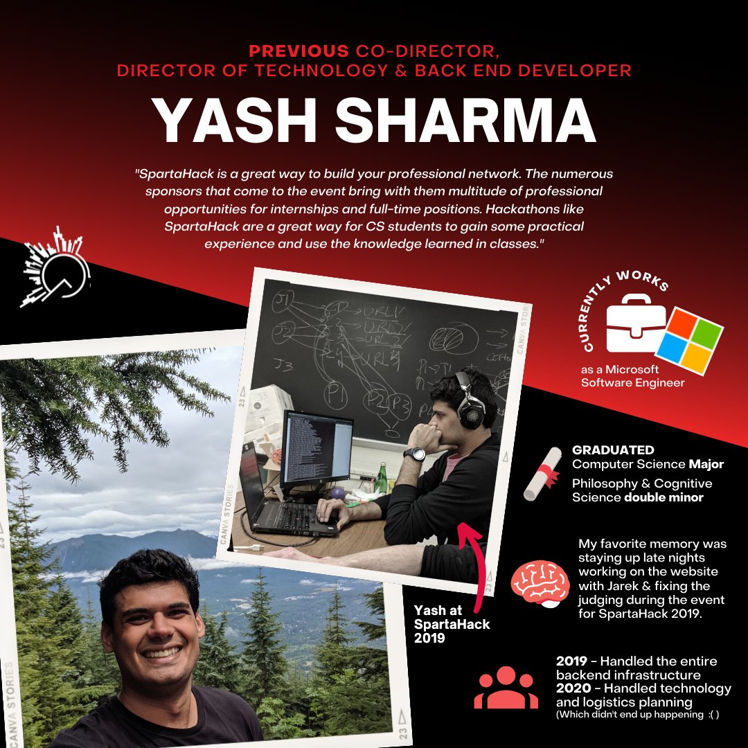 SpartaHack's tweet photo. Meet one of our PAST organizers! — Yash Sharma 👋🏼
—
💡 Want to join us this weekend at SpartaHack? Register now!
https://t.co/P9XguFwlNL https://t.co/LU5PYT5RFr