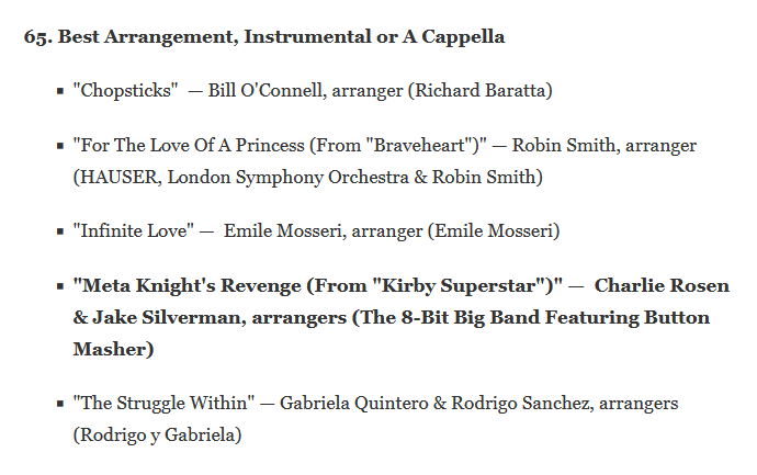 Today a Kirby song beat out a Metallica song for a Grammy.