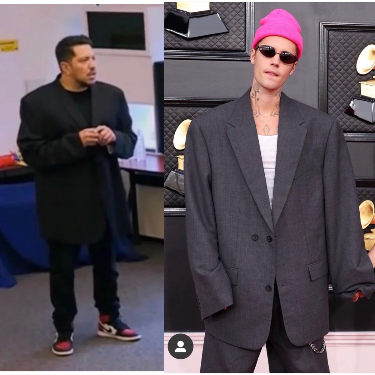 Joe_Gatto's tweet photo. Who wore it better? @SalVulcano or @justinbieber #grammys https://t.co/T7r5hGQmCZ