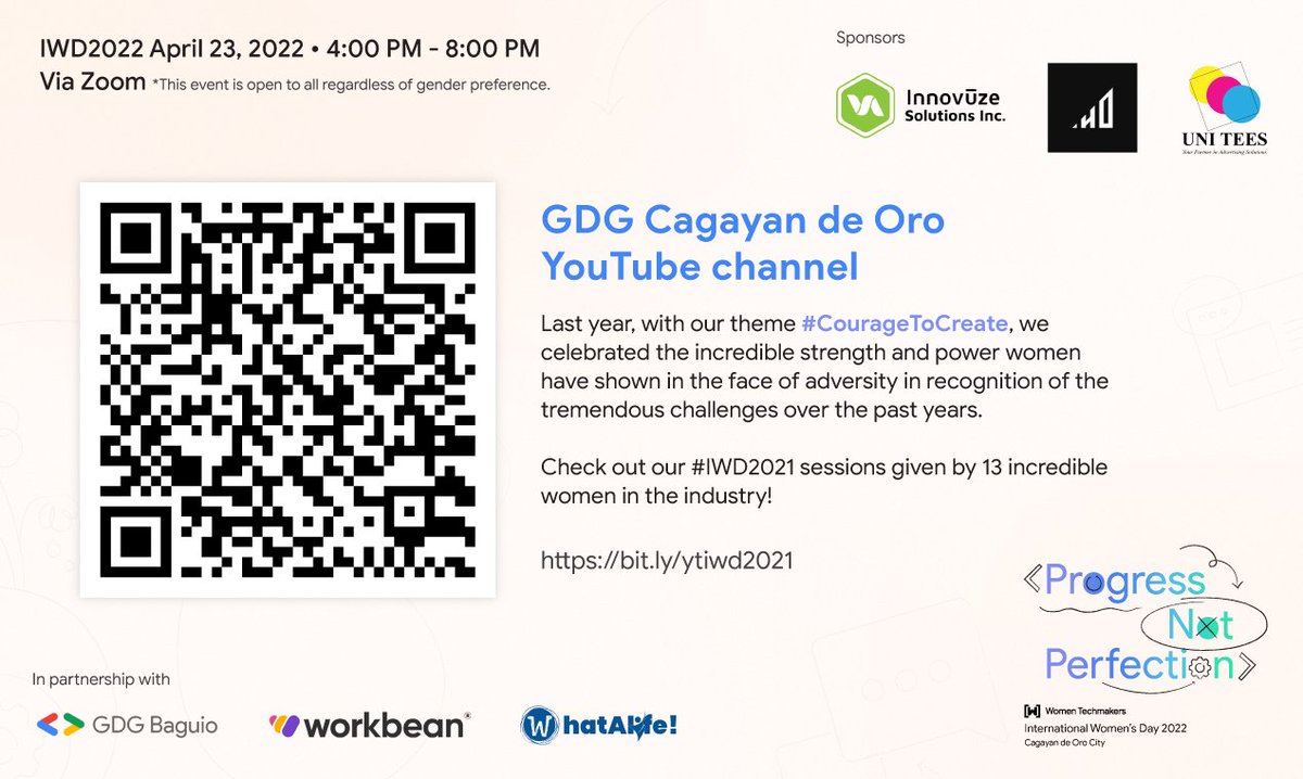 gdgcdo's tweet photo. 📢 Did you miss any events, talks, sessions, or webinar series from #gdgcdo? Worry no more! You can rewatch them on our Youtube channel!

🔗 Subscribe → https://t.co/15GjwGHQjb

🔗 Join #IWD2022 → https://t.co/XNTjDv9VNQ

#ProgressNotPerfection #WomenTechmakers #wtmcdo #gdg https://t.co/Ek8l6QdGYX
