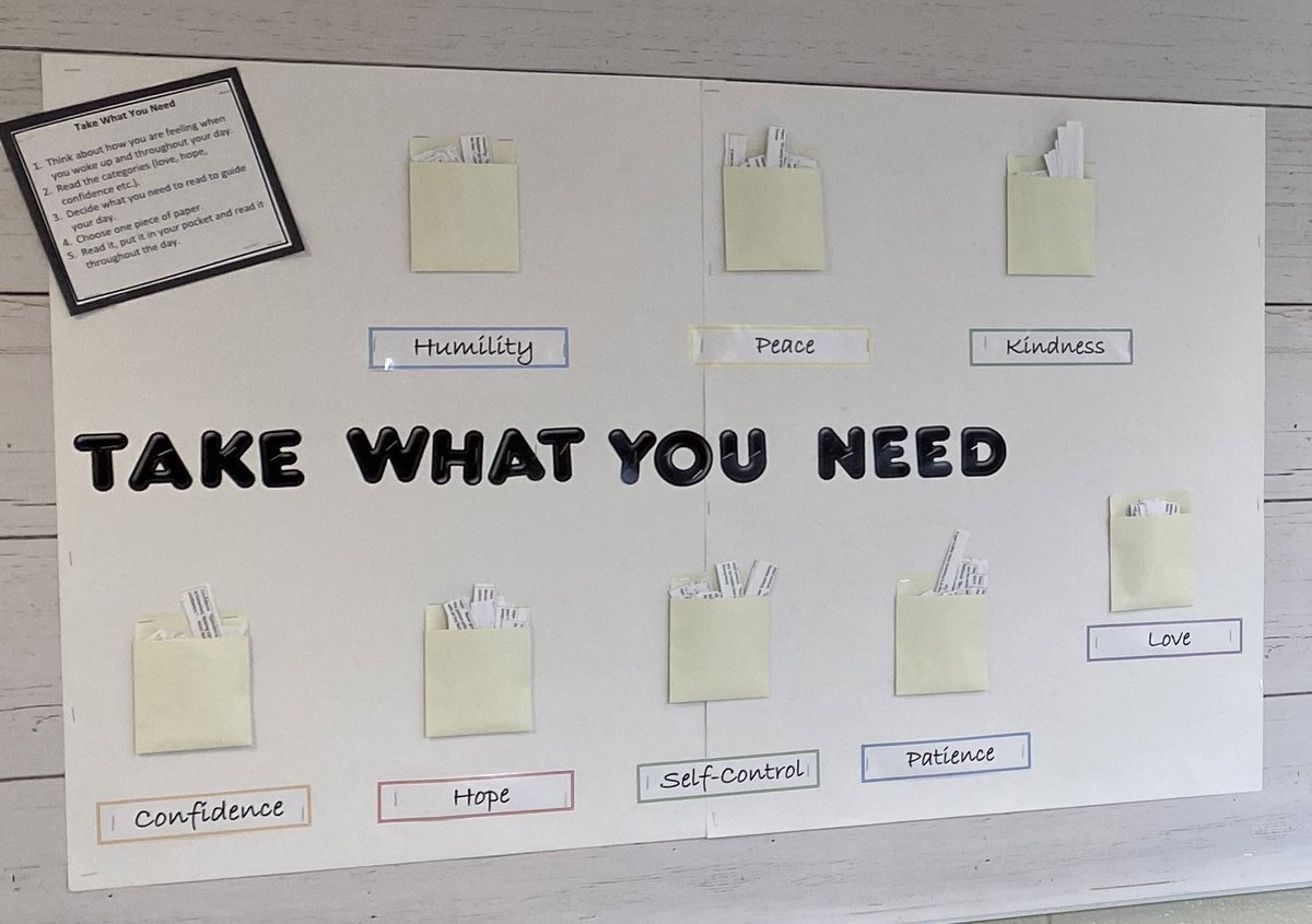 Interactive bulletin boards that support wellbeing.  Students and staff enjoyed getting a special message.