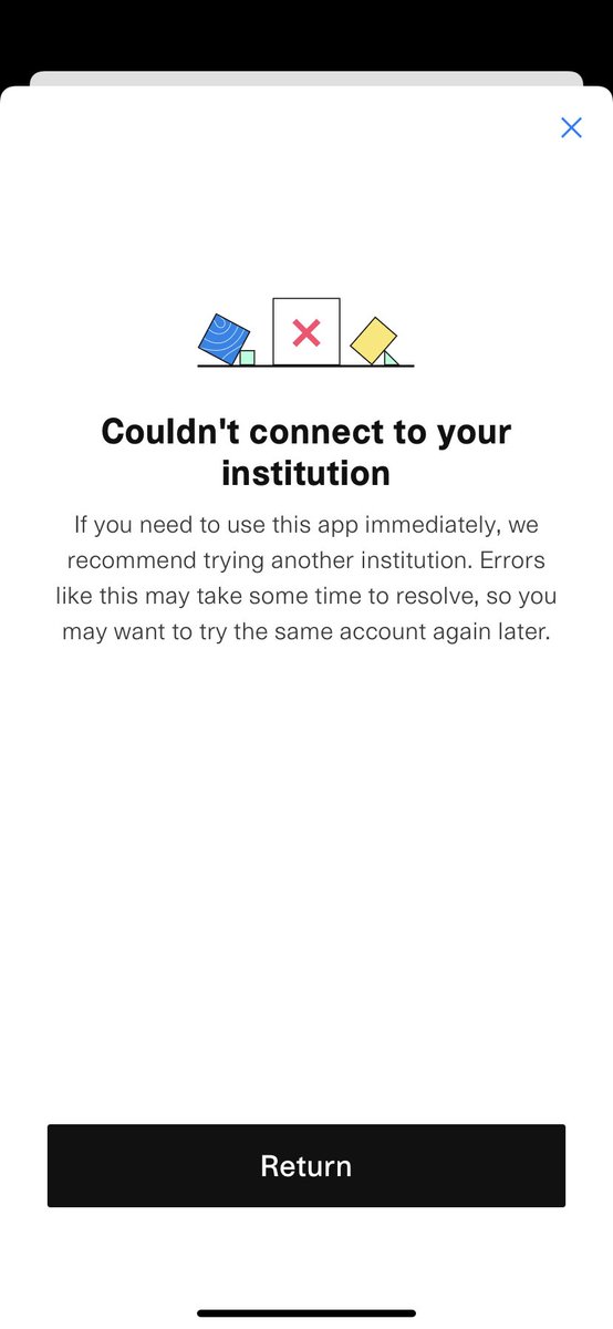 jmg0523's tweet photo. @Plaid every time I try and connect my bank this message pops up. Has been like this for past 3 months. Any assistance or guidance would be great. https://t.co/eIg0Bey6rj