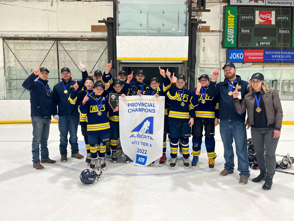 HockeyAlberta's tweet photo. The Magrath Chiefs are skating out of Sundre as the U13 Tier 4 Provincial Champs!

#HAProvincials | #TeamATB https://t.co/0UGtW4n5Vs