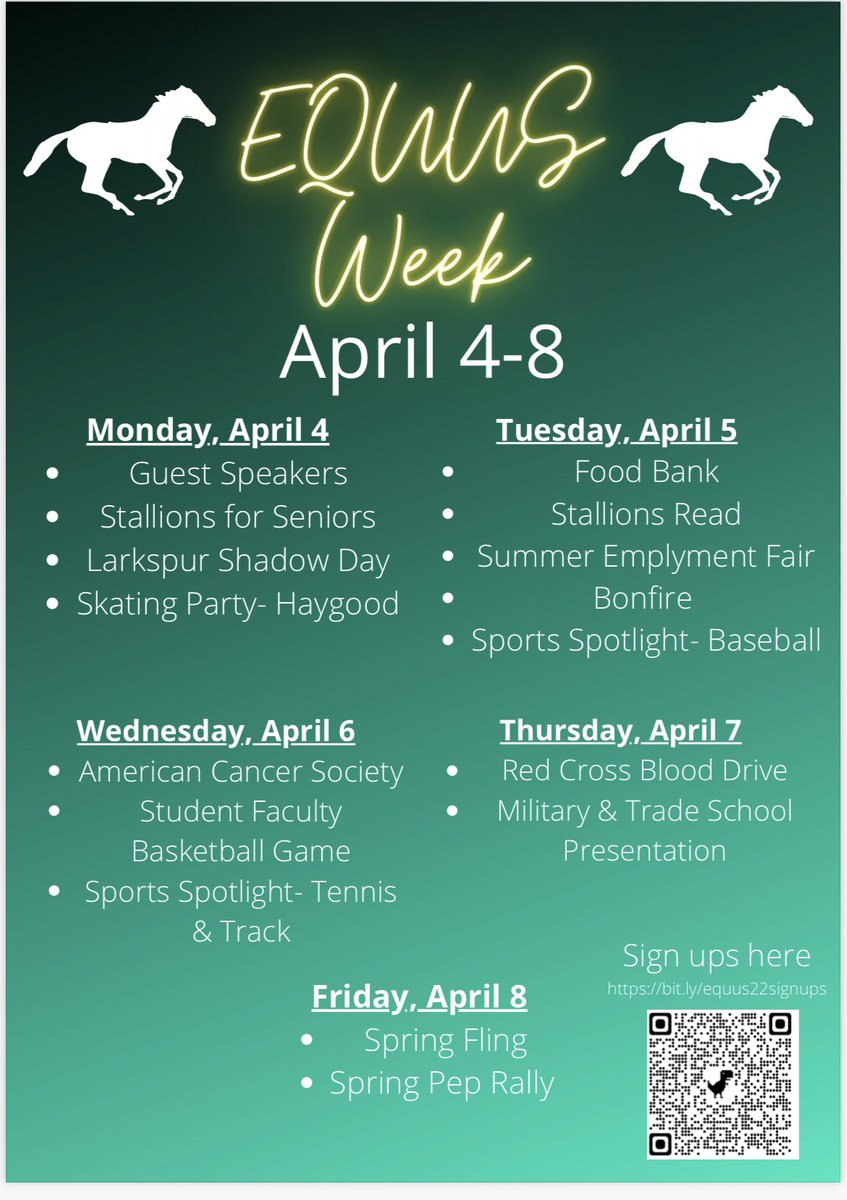 GRHS_Stallions's tweet photo. ๐ฃ STALLIONS๐ฃ
EQUUS Week is HEREโผ๏ธ๐๐คฉ
๐
๐
๐
โจDonโt forget to sign up for activities and dress up for spirit days!
Itโs going to be a GReat week on Dahlia Driveโจ
#EquusWeek22 #BackInTheSaddle https://t.co/6CqMfjLoNP