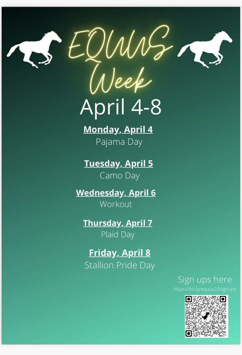GRHS_Stallions's tweet photo. ๐ฃ STALLIONS๐ฃ
EQUUS Week is HEREโผ๏ธ๐๐คฉ
๐
๐
๐
โจDonโt forget to sign up for activities and dress up for spirit days!
Itโs going to be a GReat week on Dahlia Driveโจ
#EquusWeek22 #BackInTheSaddle https://t.co/6CqMfjLoNP