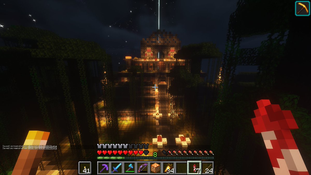 Frenchy3111's tweet photo. night time !! Optifine looking good and picture of the interior also love the lighting #Minecraft #survivalmode https://t.co/IlRrfKBjAB