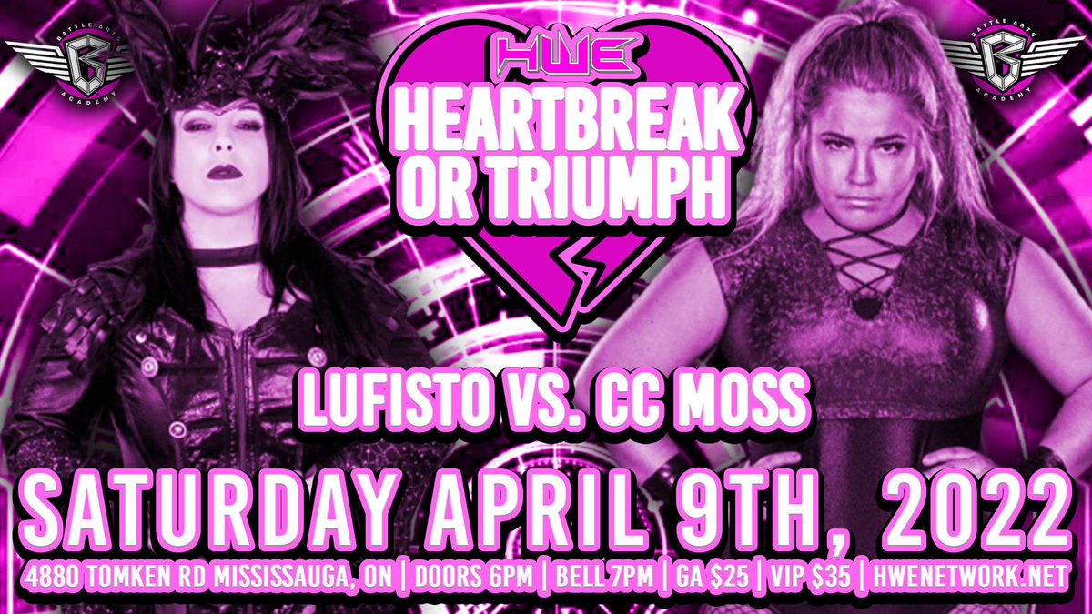 Women's wrestling picks up in HWE with a second featured contest as independent wrestling HOF'er <a href="/LuFisto/">LuFisto</a> makes her debut against Ontario standout <a href="/CCMOSS2/">CC MOSS</a>!

Can CC up her game &amp; take down LuFisto, or will CC fall like many others before her?

Find out this Saturday night!