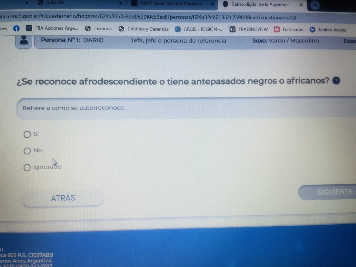 Muy interesante estos ítems que completé en el #Censo2022. Al estado le interesa más saber si me percibo no binario, indígena o soy descendiente afro a saber si me alimento todos los días o si tengo alguna discapacidad p/ej