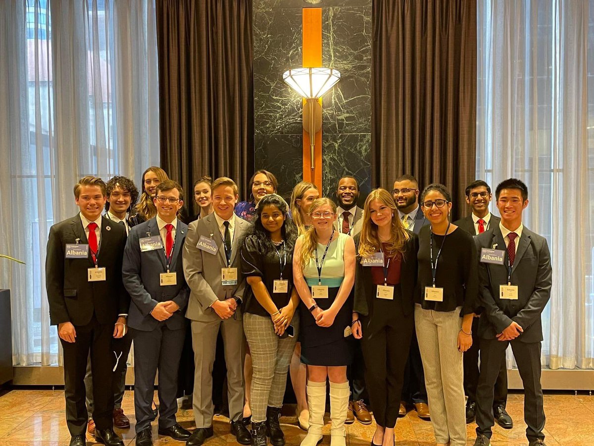 CedarvilleNews's tweet photo. The Model United Nation’s team from @Cedarville is representing Albania at this week’s annual international diplomacy competition in #NewYorkCity Team is led by @glenduerr. https://t.co/lEuE5kFruP