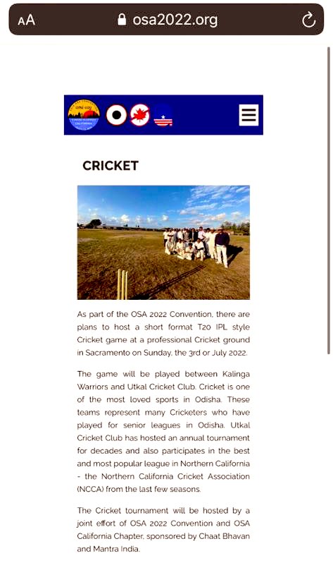#ସମ୍ପର୍କସେତୁ osa2022.org 

Did you register? osa2022.org/registration/

Did you sign up for the cricket team? 
osa2022.org/sports/cricket/