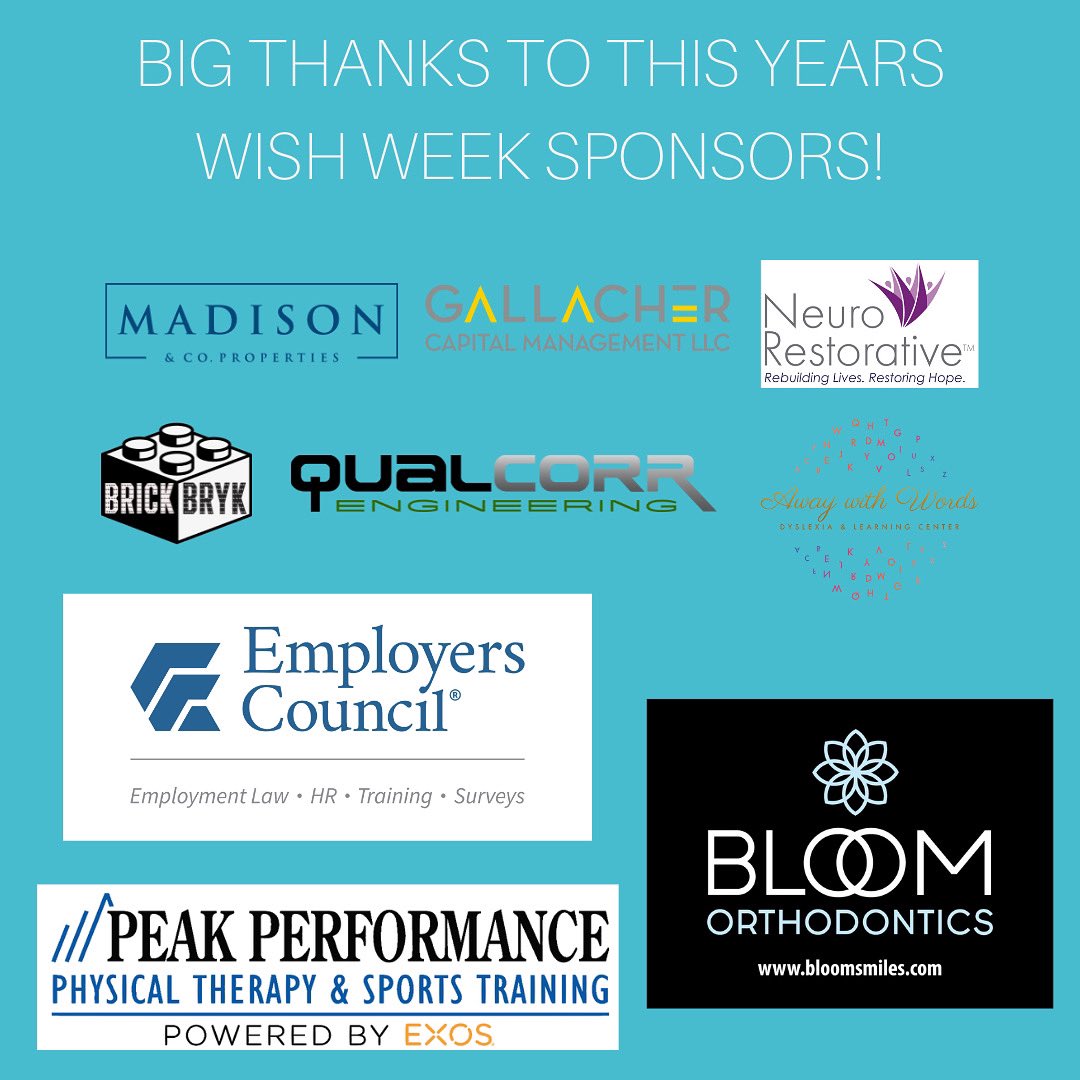 huge thanks to this years wish week sponsors!! granting cece’s wish wouldn’t be possible without their support 💙💙