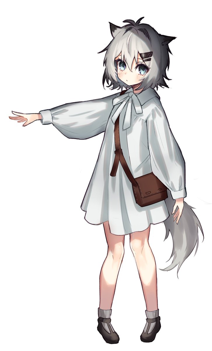 lappland (arknights) 1girl animal ears solo tail aged down dress grey socks  illustration images