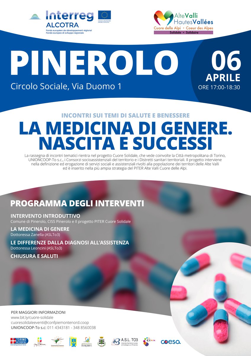 cuoredellealpi's tweet photo. #Cuoresolidale
🌱 Prosegue la rassegna di incontri dedicati alla salute e al benessere con l'evento “La medicina di genere, nascita e successi” ospitato il 6 aprile , dalle 17 alle 18.30 a Pinerolo presso il Circolo Sociale.
@InterregALCOTRA #altevalli #cuoredellealpi https://t.co/MSKnINNbdM