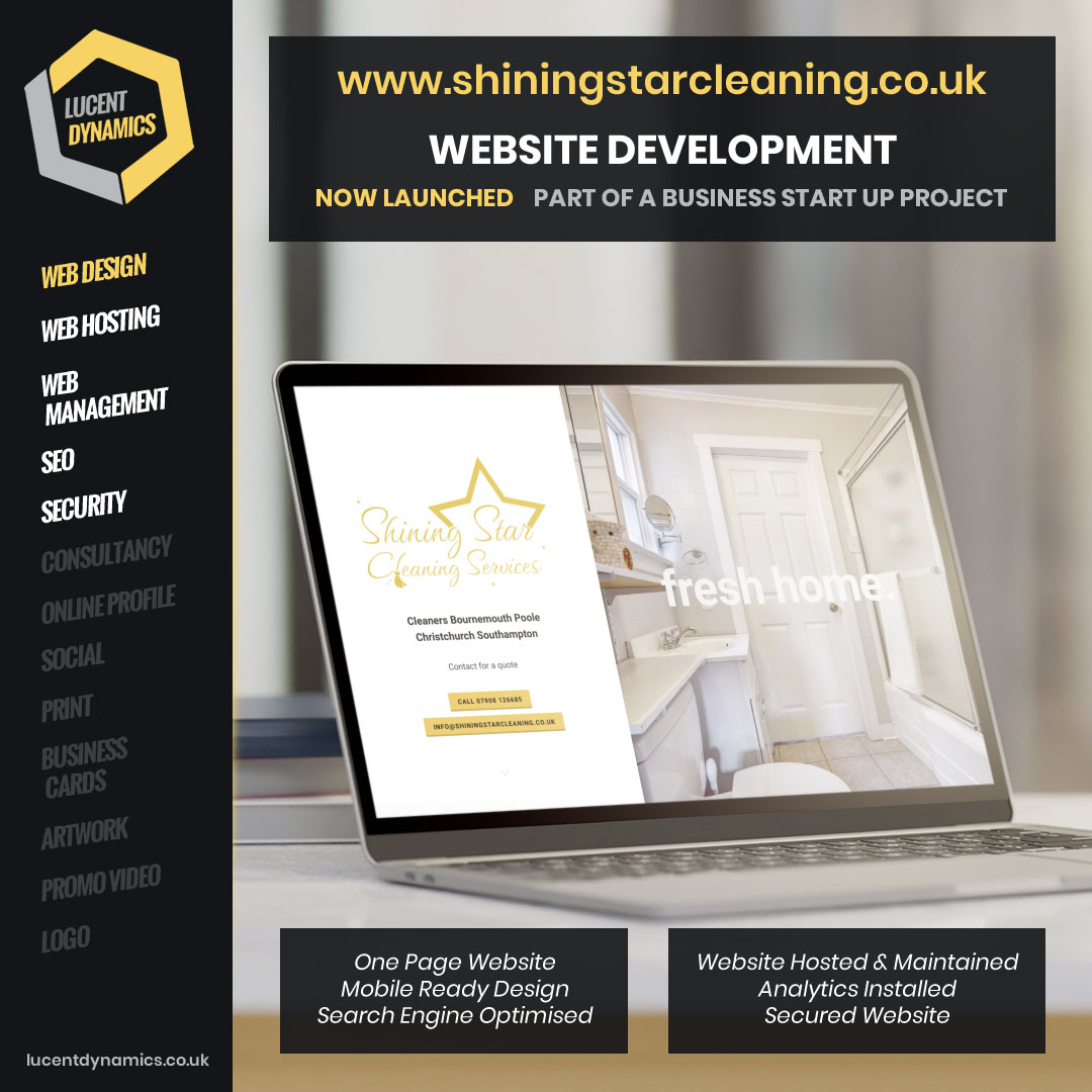 lucentdynamics's tweet photo. Website Designed for Shining Star Cleaning Services by Lucent Dynamics in Bournemouth

https://t.co/VuorUSkVPq

Need a website or have a question? >> We are always on hand to assist with helpful answers please contact info@lucentdynamics.co.uk https://t.co/GKcDr6ZQw0
