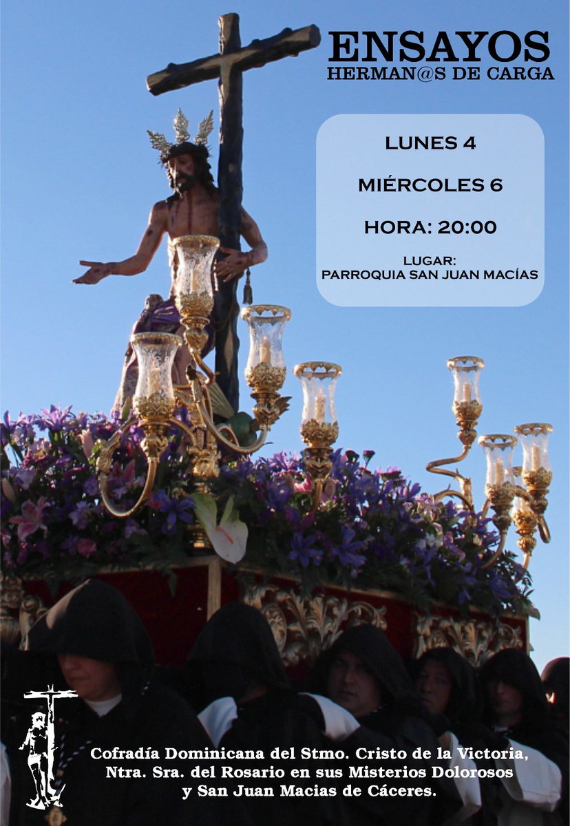 hnosveronica's tweet photo. Os recordamos que hoy lunes 4 de abril a las 20:00h tendremos el primer ensayo de herman@s de carga. Os esperamos!!! https://t.co/OE43Dzr5vy