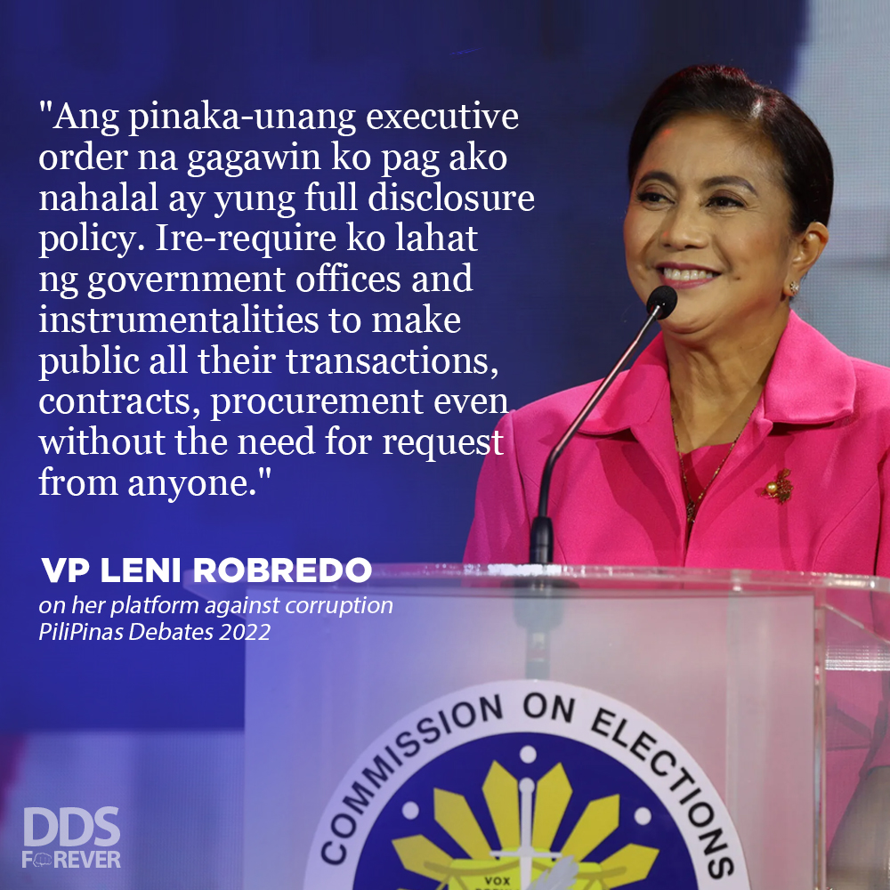 DDS_4ever's tweet photo. Tulad ni #PRRD, galit na galit din si VP Leni sa korapsyon. Kaya kung siya ang mananalo, sisiguraduhin niyang magiging bukas sa publiko ang lahat ng transaksyon sa gobyerno para maiwasan ang katiwalian. #PiliPinasDebates2022 #DDSForever #dutertelegacy https://t.co/sgKJhnW5I7