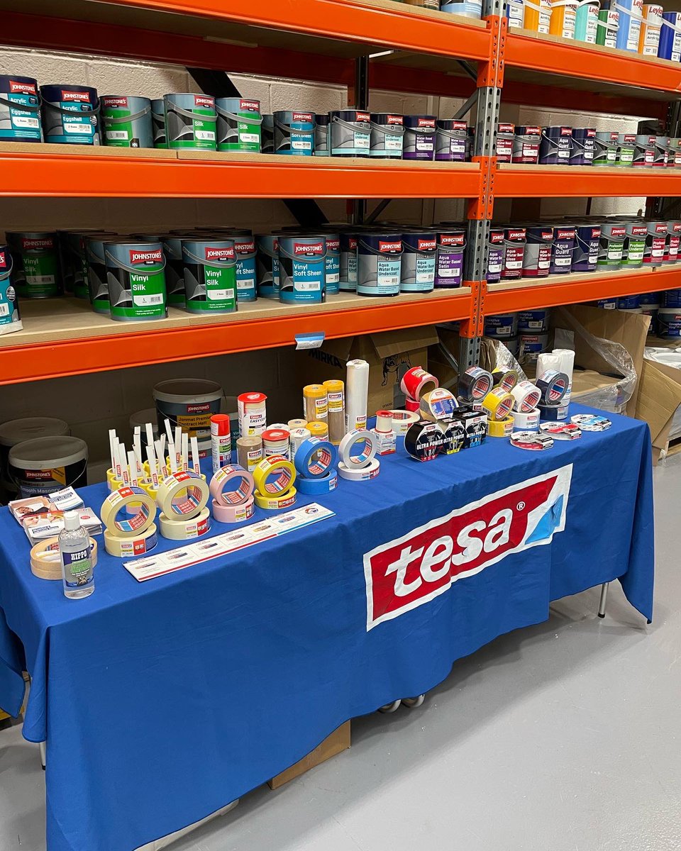 tesaJonSnow's tweet photo. Let’s talk masking tape! Trade Morning @johnstonespaint Luton. Great deals on #tesaprecsionmask #tesayellow #tesa #tesatape #maskingtape #maskingtapes https://t.co/Y211nsq0T9
