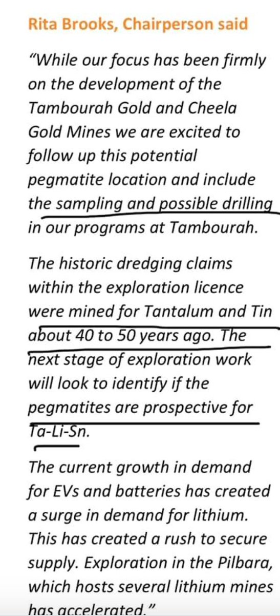 PilbaraWandy's tweet photo. $MRR

Current MC is $60m

$MRR have just confirmed spodumene at Tambourah Nth

When is it $TMB's Turn

$TMB Just started their Drilling campaign at Tambourah Li/Au Project right near $MRR &amp; 50kms From $PLS 

$TMB - Ta &amp; Sn was Historically Mined

$TMB over $5m Cash = $11m EV https://t.co/MCbnQove2N