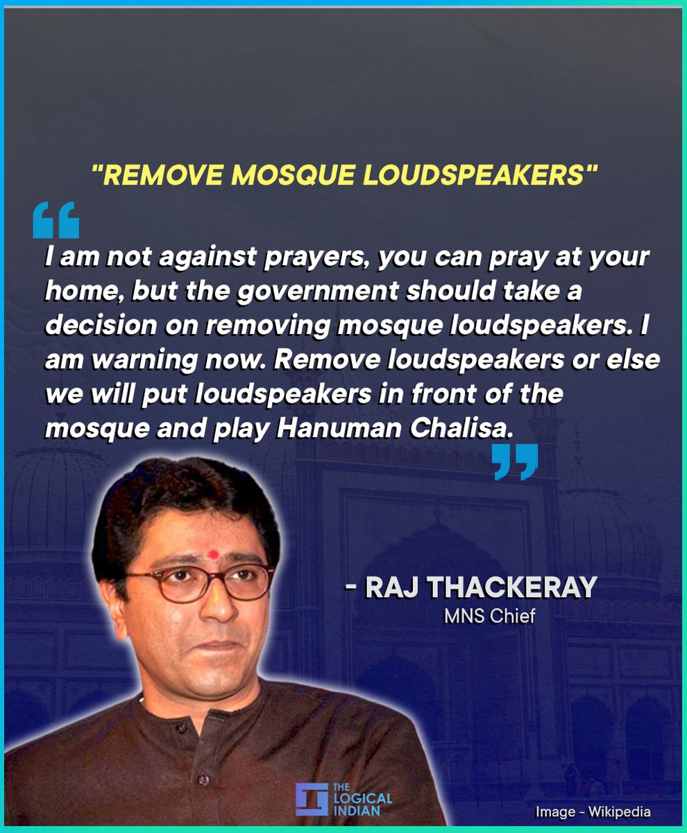 LogicalIndians's tweet photo. #removeloudspeakers - Maharashtra Navnirman Sena (MNS) leader Mahendra Bhanushali was briefly taken into custody by the Mumbai police on Sunday, 3 April, for playing the #HanumanChalisa on a loudspeaker without the required permission.
#communaldisturbance #India #mosques https://t.co/6UHnQTJjWv