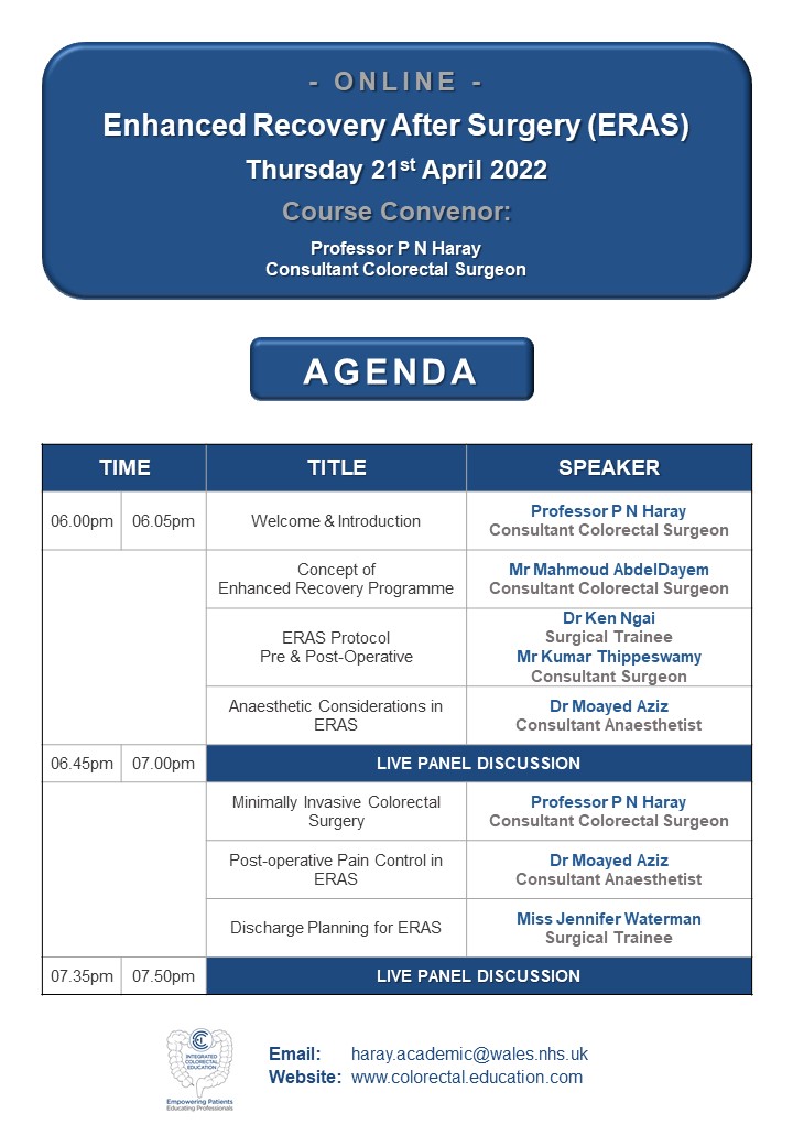 colorectalpch's tweet photo. Please join us for our Enhanced Recovery After Surgery (ERAS) Course, 6.00pm BST (GMT +1) on Thursday 21st April 2022.

If you would like to join us, please click on the following link to register:

https://t.co/XfvEQPH456

#nurses #Doctors #physio #dietician #surgery #surgeon https://t.co/mki6STiAsV