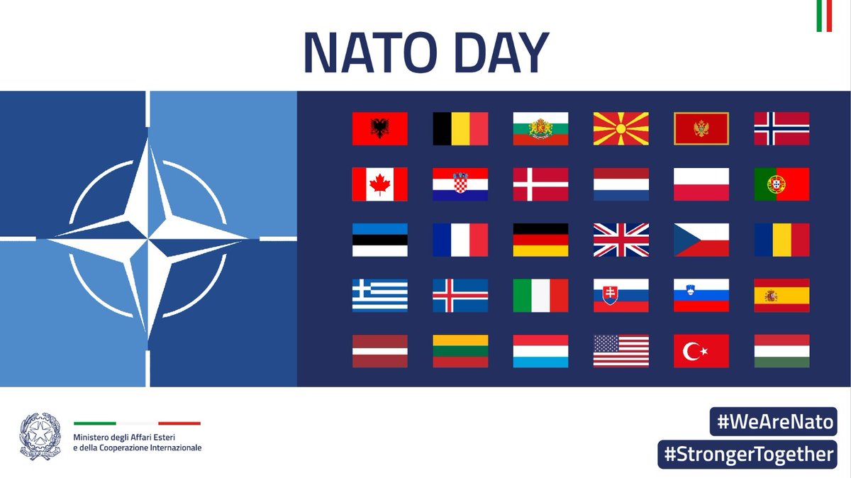 ItalyMFA_int's tweet photo. #WeAreNATO | #OTD Italy joins its allies to celebrate the anniversary of the signing of the North Atlantic Treaty, which established @NATO in 1949. 
#StrongerTogether https://t.co/GqrhehioFn