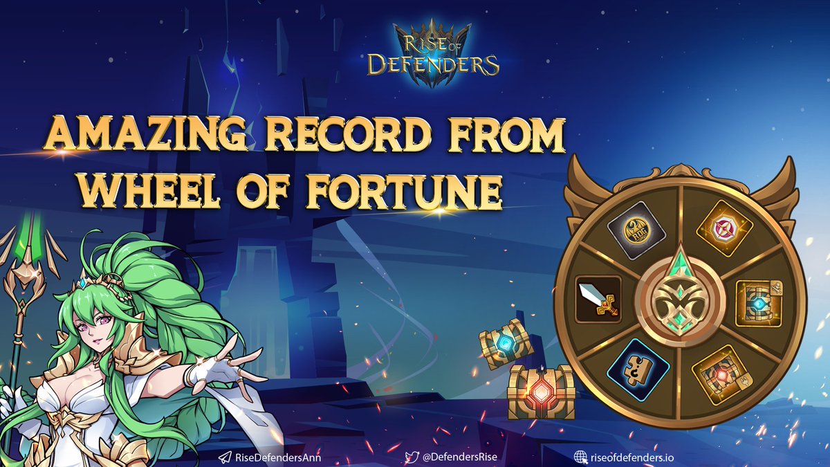 🎇RECORD FROM WHEEL OF FORTUNE🎇

🤩The Wheel of Fortune has continuously scoped another astonishing record after 2 weeks!

👉Visit here:
t.me/RiseDefendersA…

🔥Especially, we have been increased the rate of rarity items in Wheel of Fortune!

#ROD #RDR #Riseofdefenders