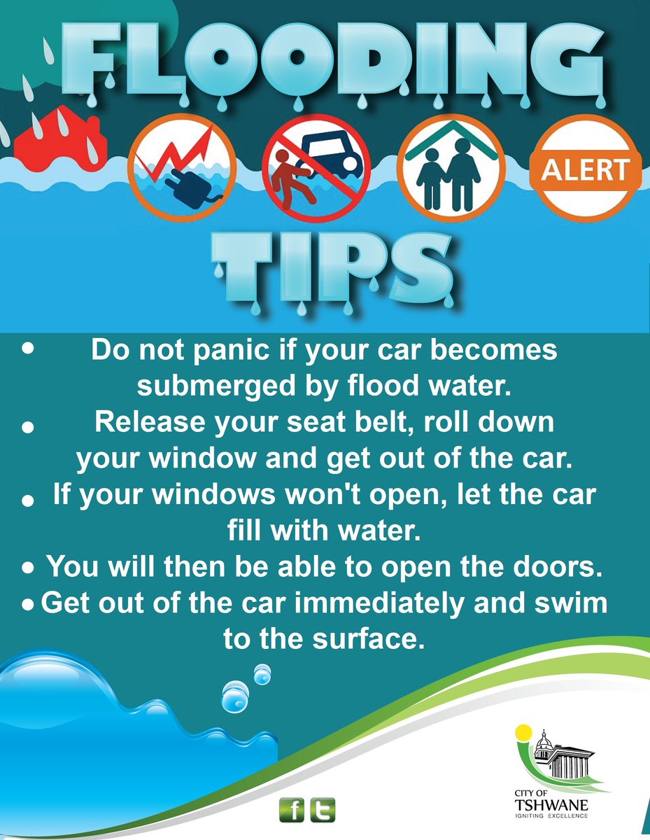 CityTshwane's tweet photo. Take care when driving during a thunderstorm and the road is flooded #FloodingTips https://t.co/C6hIEC1if2