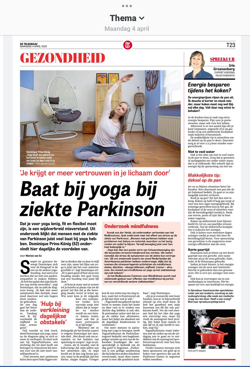 DominiquePrins's tweet photo. Je kunt van de Telegraaf vinden wat je wilt, maar zweverig is de krant niet. Dus als zelfs de Telegraaf het aandurft om over yoga te schrijven...
#yoga #yoga4parkinson #parkinson #livingwithpd #dutchparki #parkinsongames #parkinzonnegroet https://t.co/EOkwr4VnCC