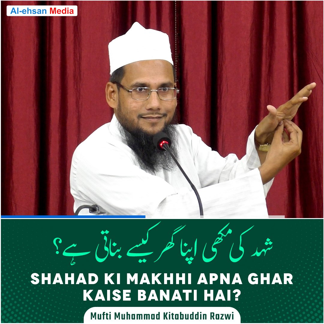 Shahad Ki Makhhi Apna Ghar Kaise Banati Hai? | شہد کی مکھی اپنا گھر کیسے بناتی ہے؟ | Mufti Muhammad Kitabuddin Razwi
YouTube: youtu.be/K1tlG8JLhtY
#honeybee #shahadkimakhhi #makhhi #hives #Naqibussufia #JamiaArifia #KhanqaheArifia #AlehsanMedia #Tasawwuf #Sufism