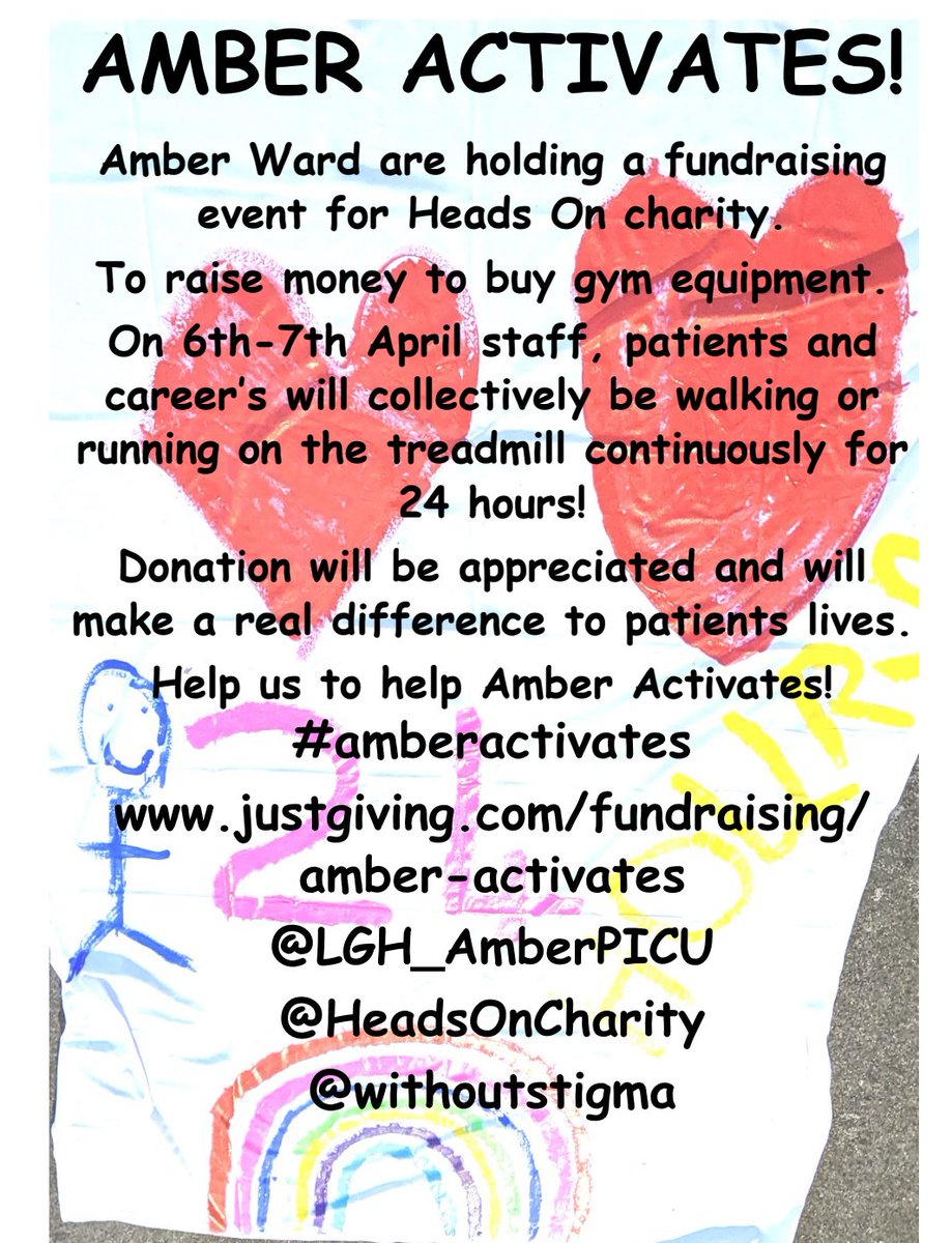 Countdown to Amber Activates! The 24 hour challenge starts 6th April. Please help us reach our target by donating and sharing our page. #Headsoncharity #amberactivates @LGH_AmberPICU @LGH_SPFT